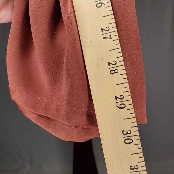 Express Wide Leg Jumpsuit Small Sleeveless Cowl Maroon Bronze Satin Shiny NYE - Picture 7 of 11